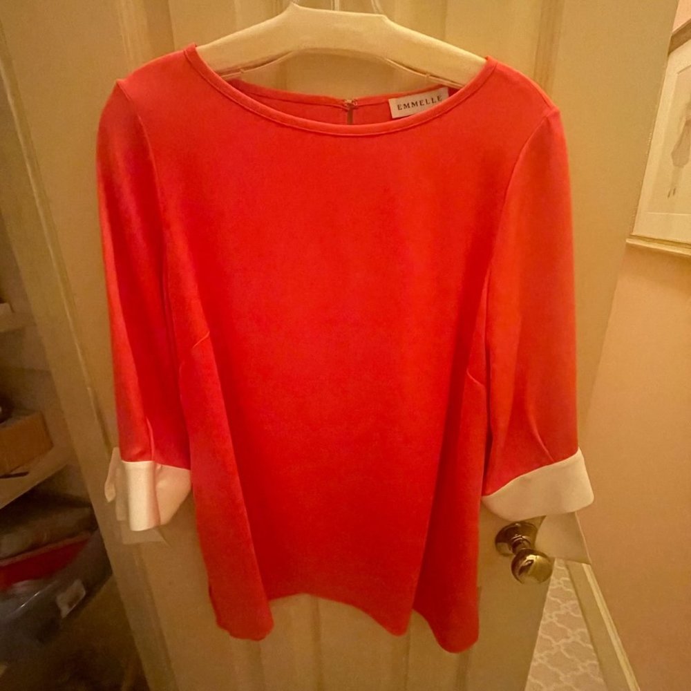 Emmelle Silk 3/4 Sleeve Blouse with Satin Tie Cuff / Small / Salmon